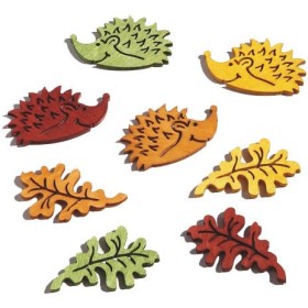 Erizos y hojas de madera, 4.5cm, 8 pzas