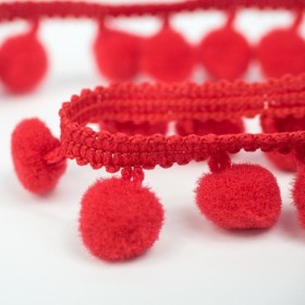 Pompom ribbon, red, 15mm/1m