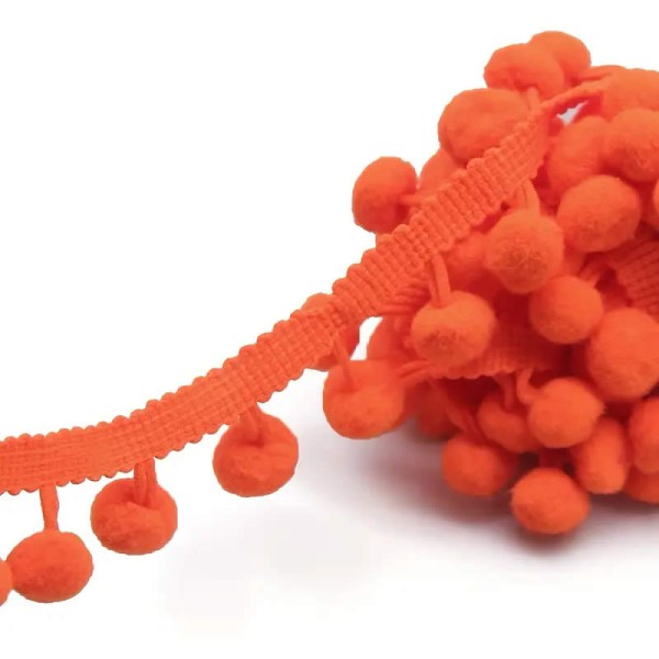 Pompom ribbon, orange, 15mm/1m