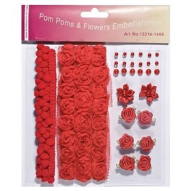 Pom poms & Flowers Embellishment, rojo