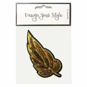 Iron-on sequin feather motif (10 x 6.5 cm) black-gold