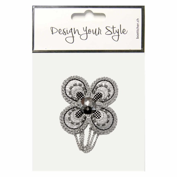 Motif à fixer au fer à repasser fleur argent 4.5 x 4.5cm