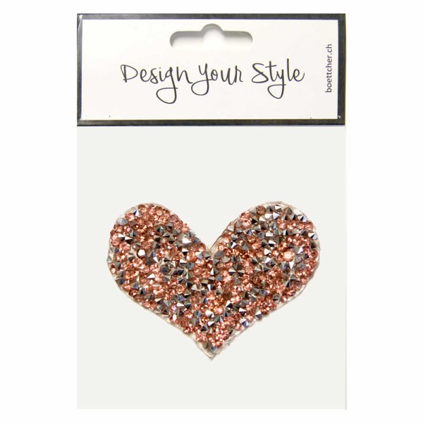 Rhinestone iron-on motif, heart, 65x45mm