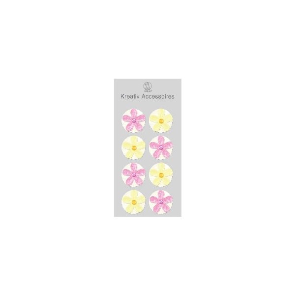 Ursus Kreativ - Flores tejido rosa/amarillo claro, 2.5cm, 8 unid