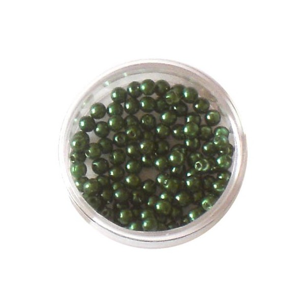 Perles cirées, 4mm, 100 pièces, vert sapin