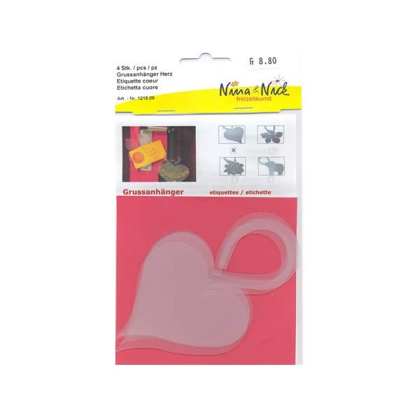 Plastic tag heart, 4 pces