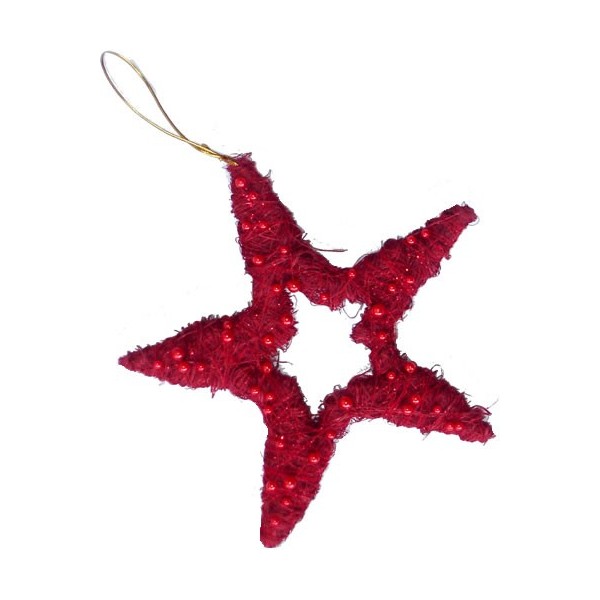 Estrella con perlas, rojo, 18cm