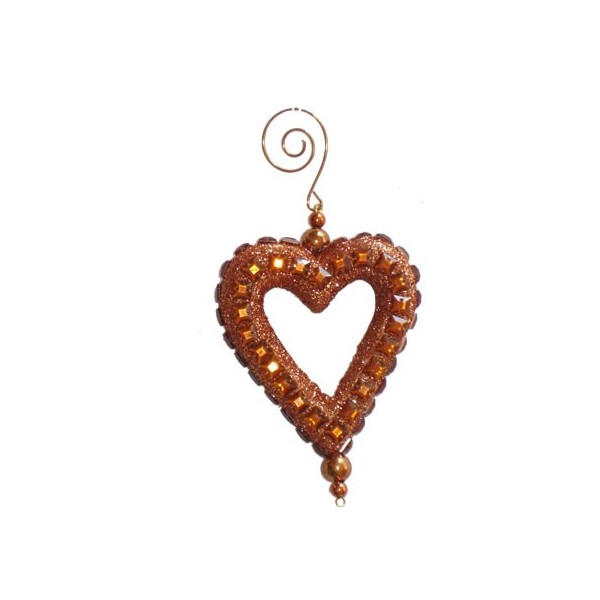 Decorative heart, strass/brown, 10cm