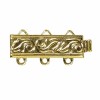 3-Strand Clasp, 6x18.8mm, 24 carat gold plated