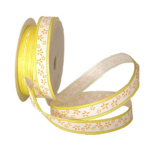 Yellow Ribbon with flowers, 15mm/1m
