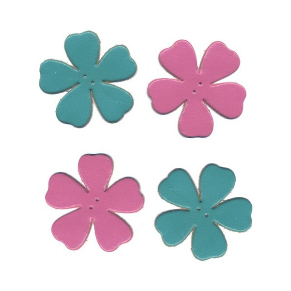 Fleurs en cuir, rose et turquoise, 4 pces