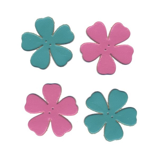 Leather flowers, pink-turquoise, 4 pcs