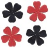 Leather flowers, red-black, 4 pcs