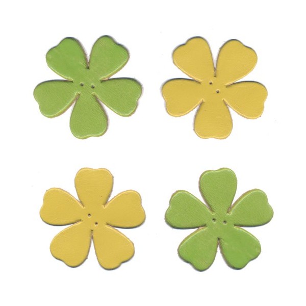 Leather flowers, yellow-green, 4 pcs