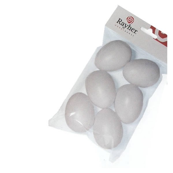 Huevos plastico blanco, 60mm, 6 unidades