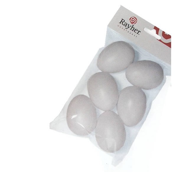 White plastic eggs, 60mm, 6 pcs