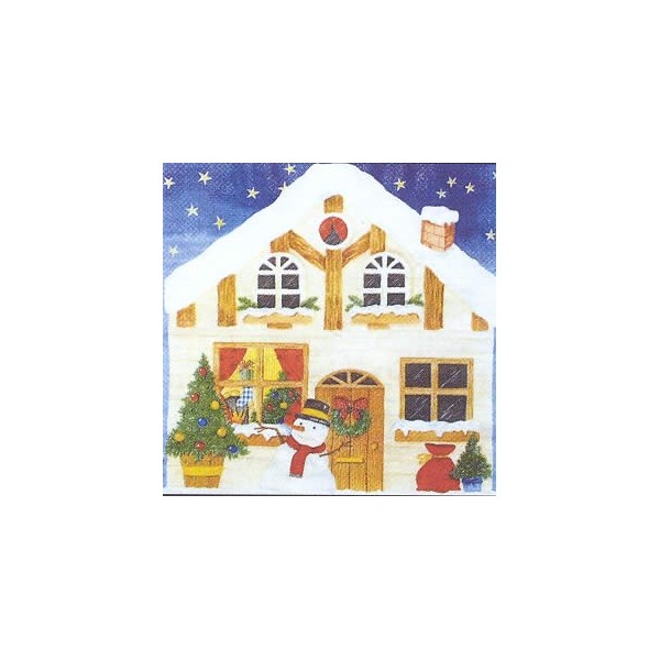 Serviette Schneemann und Haus, 1 Stk