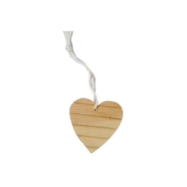 Coeur en bois naturel, 5cm, avec cordon