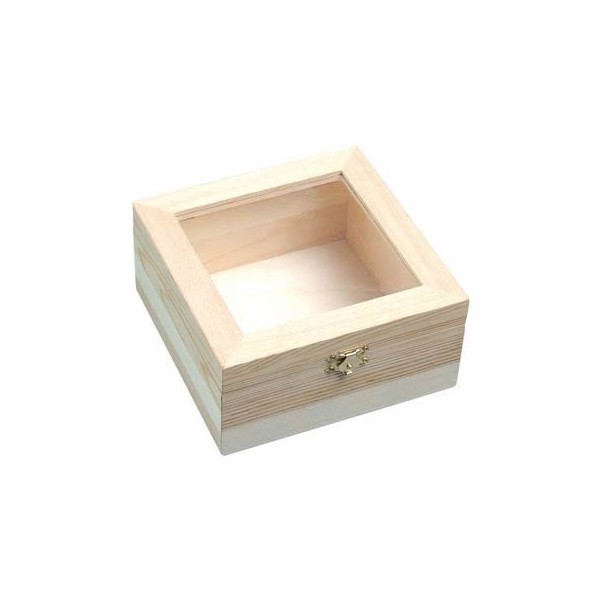 Wooden box with plastic window 15.5x15.5x7.5cm