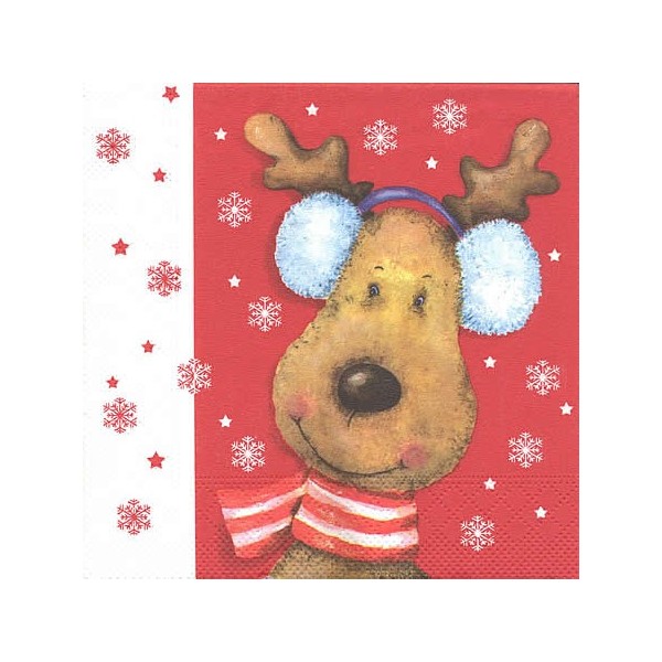 Napkin reindeer red background, 1 piece