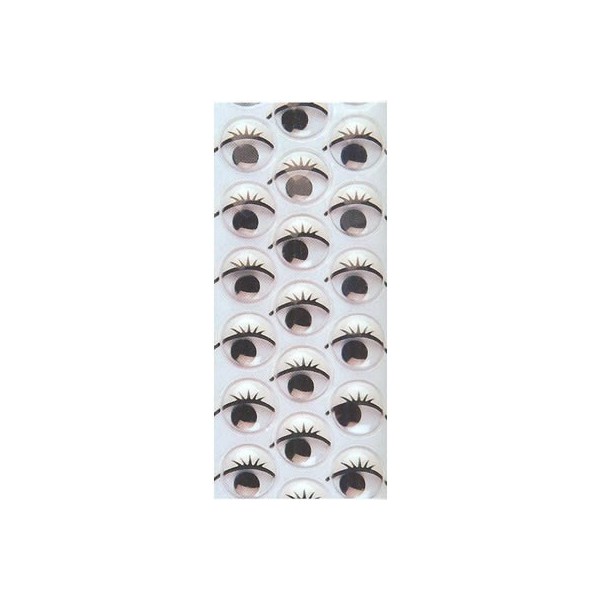 Yeux mobiles à coller avec cils, Ø10mm, 28 pièces