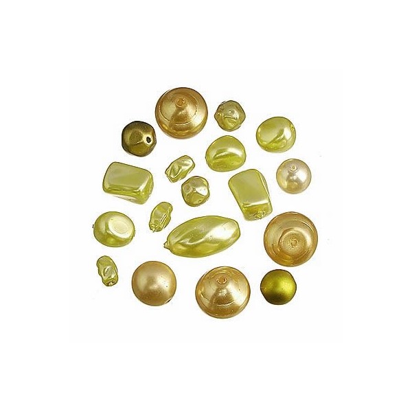 Glass wax beads mix, green, 15g