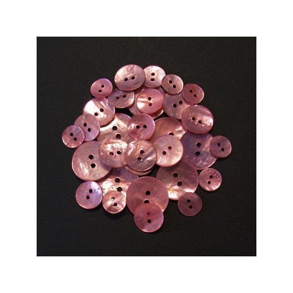 Mother-of-pearl circular buttons, 12-22mm, pink