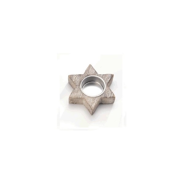 Porta velas de madera, estrella, 9x10x2.5cm