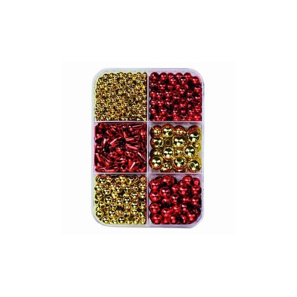 Glass wax beads mix, red-gold