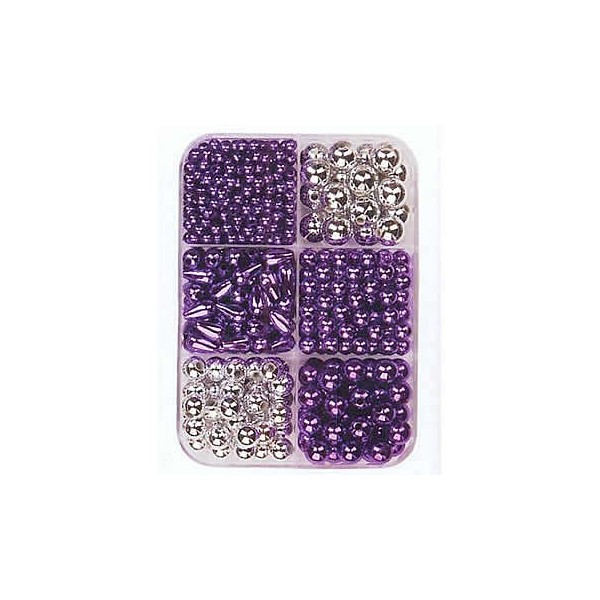 Glass wax beads mix, lilac-silver