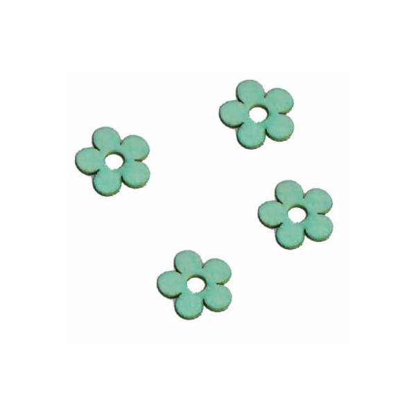 Wooden flowers, 2cm, light blue, 12 pcs