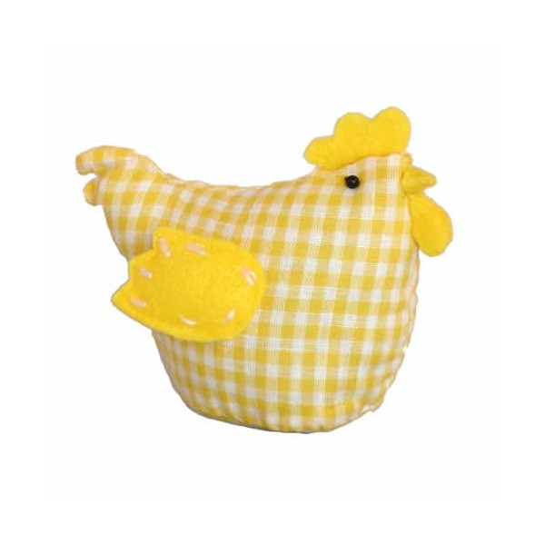 Poule en tissy vichy, 11x6x9cm, jaune