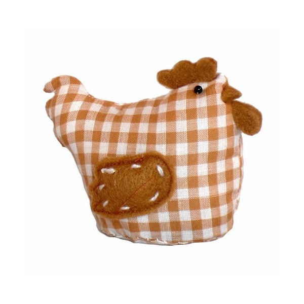 Poule en tissy vichy, 11x6x9cm, beige