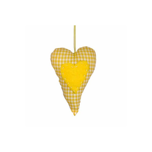 Fabric Heart, yellow, 11x16cm
