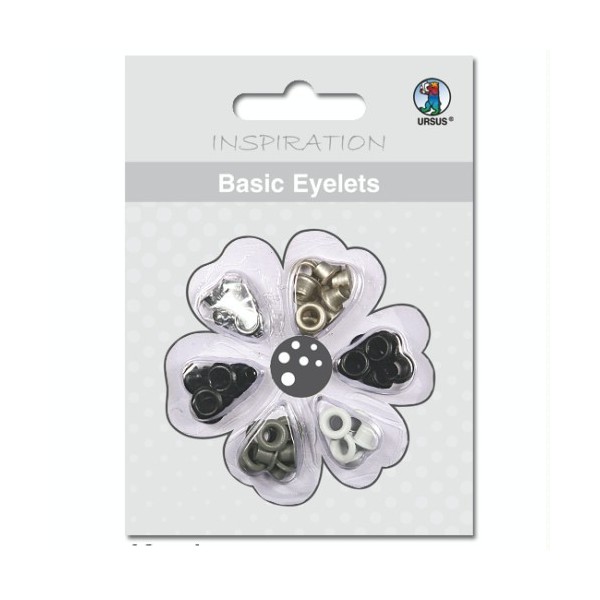 Basic Eyelets - Oeillets ronds, 3mm, tons gris-noir, 60 pces