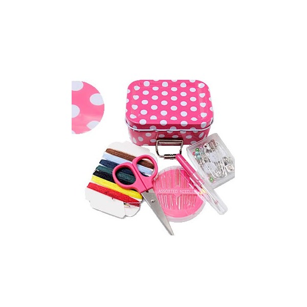 Kit couture, mallette métal 6x8cm, rose