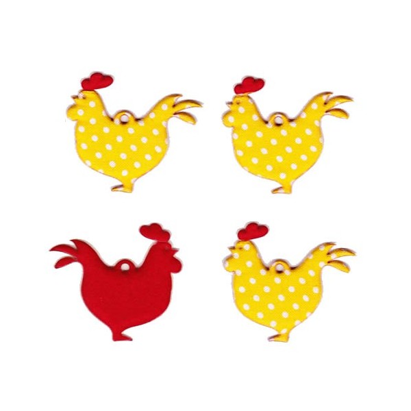Fabric hens, yellow, 52mm, 4 pcs