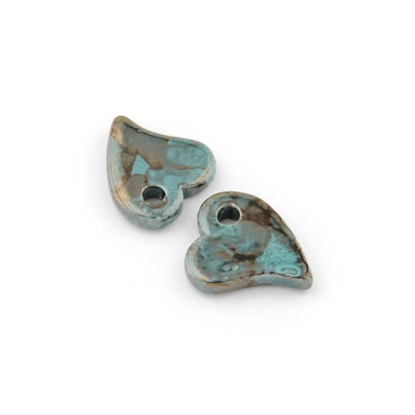 Colgantes cerámico corazones 20mm, verde, 4 unidades