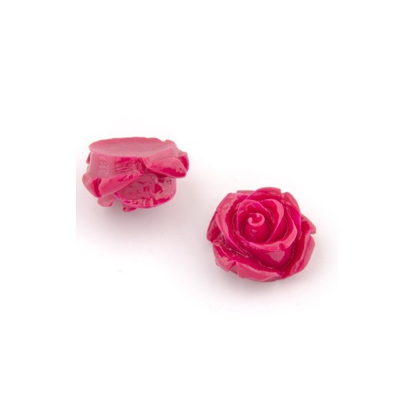 Roses en résine, 15mm, fuchsia, 5pcs