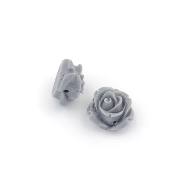 Resin roses, 15mm, grey, 5 pcs