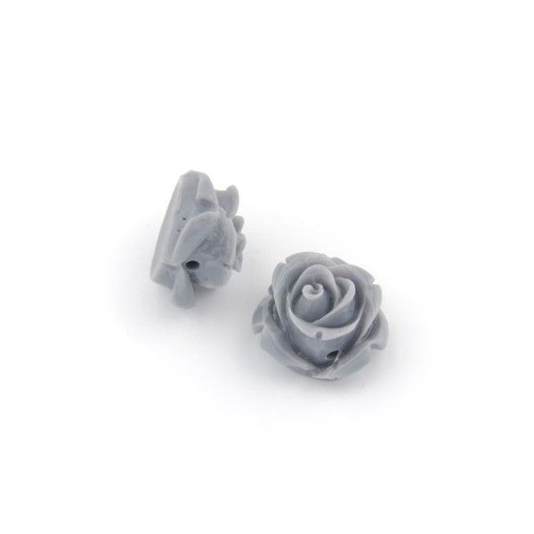 Roses en résine, 15mm, gris, 5pcs