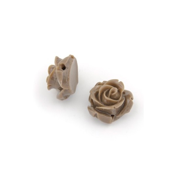 Resin roses, 15mm, brown, 5 pcs