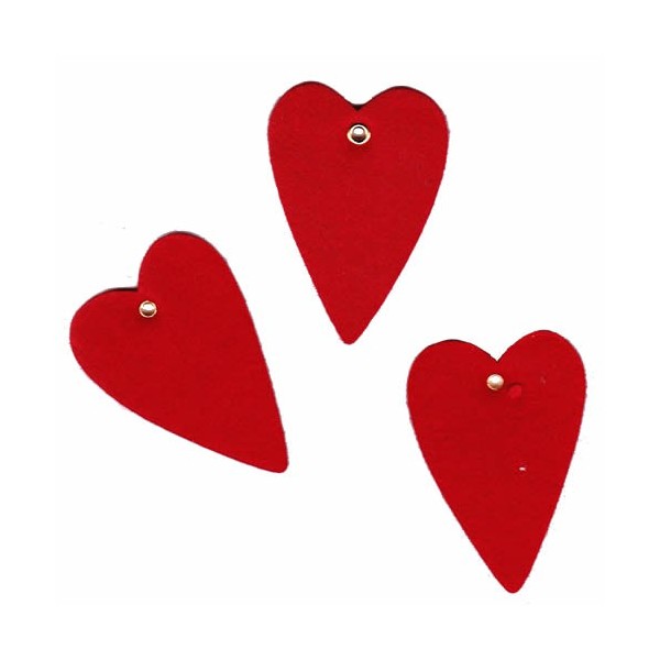 Felt hearts with eyelet, 50x75mm, red, 6 pcs