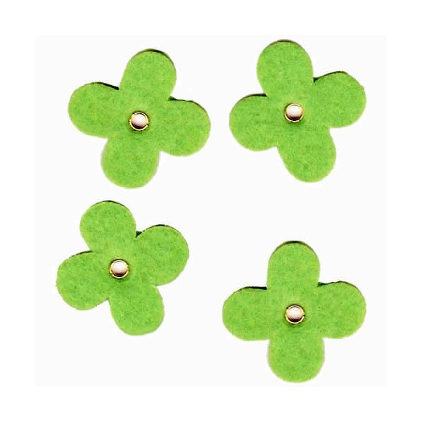 Felt flowers with eyelet, 35mm, green, 12pcs