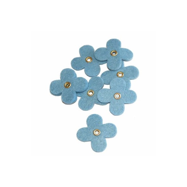 Felt flowers with eyelet, 35mm, blue, 12pcs