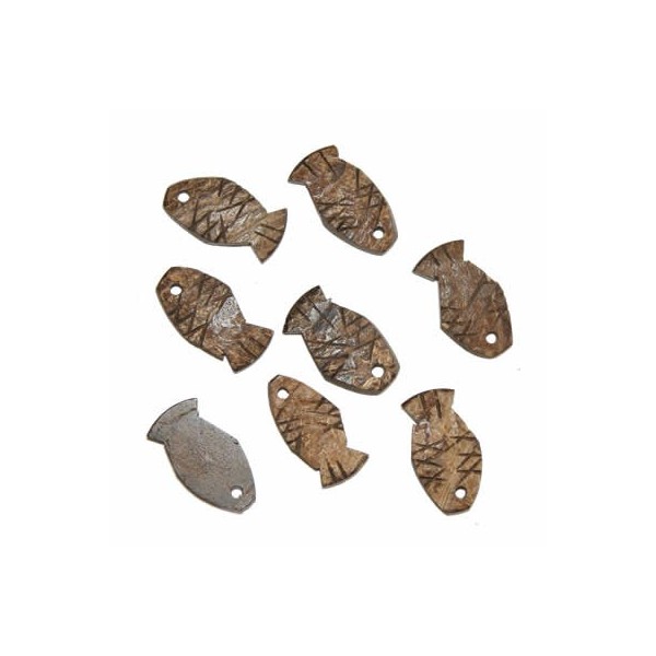 Décoration en bois de coco forme poisson, 25mm, brun