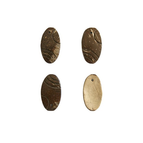 Décoration en bois de coco forme ovale, 30mm, brun