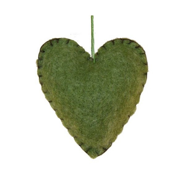 Corazon de fieltro, verde, 9x10x3cm