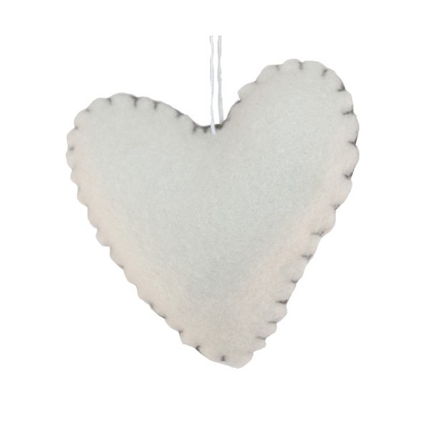 Coeur en feutrine blanc 9x10x3cm