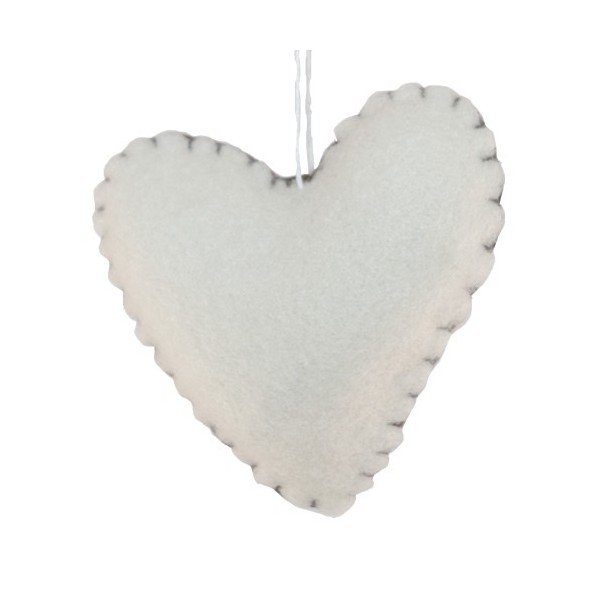 Corazon de fieltro, blanco, 9x10x3cm